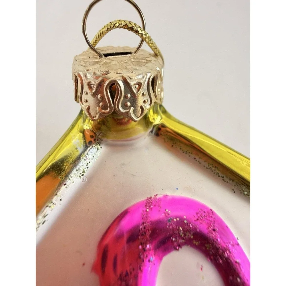 Vintage Hand Blown Glass Cube Christmas‎ Ornament Raised Applied Decoration